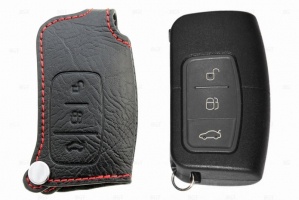 Чехол для ключа Ford «Брелок» Кожаный, Цвет нити: Красный | Без Надписи Ford