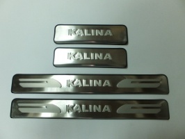 Накладки на дверные пороги с логотипом для LADA Kalina 2007+ : нержавеющая сталь
