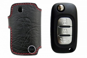 Брелок «кожаный чехол» для ключей Renault Megan, Fluence, Latitude с красной нитью