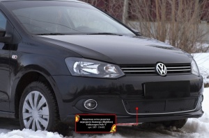 Защитная сетка решетки переднего бампера Volkswagen Polo V (2009-2015) (Highline) | шагрень