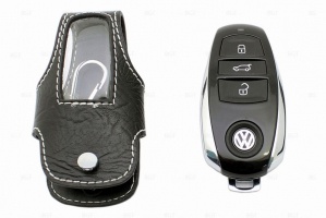 Чехол для ключа Volkswagen Touareg Брелок», Кожаный, Цвет нити: Белый