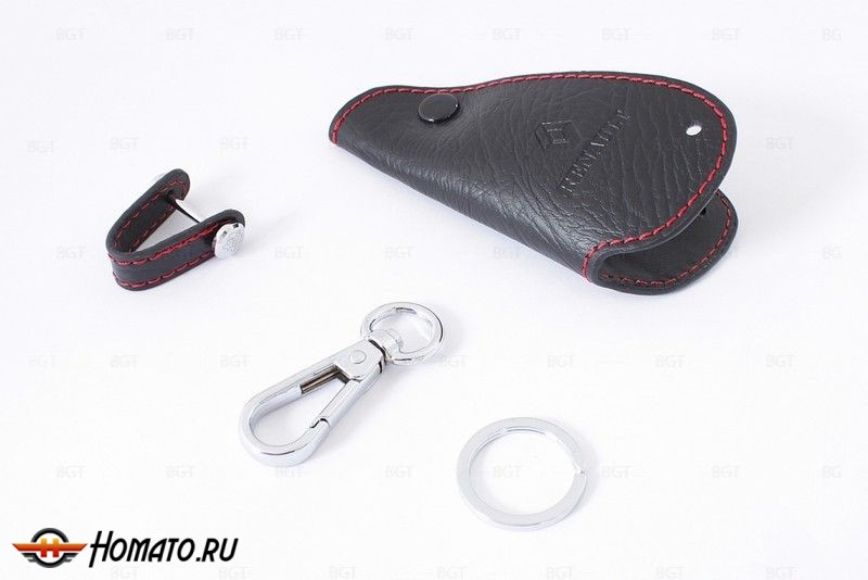Брелок «кожаный чехол» для ключей Renault Logan, Sandera, Duster с красной нитью