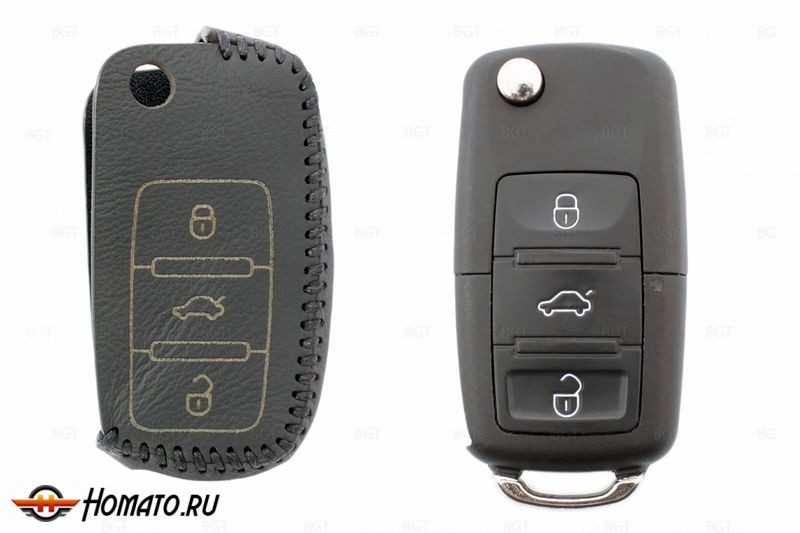 Чехол для ключа Volkswagen, Skoda, Seat «Брелок» "String", Цвет кожи: Черный