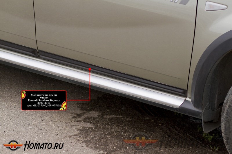 Молдинги на двери узкие Renault Sandero 2009-2013 и Sandero Stepway 2009-2013 | глянец (под покраску)