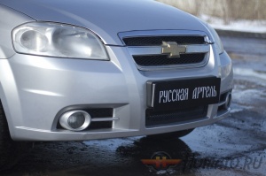 Защитная сетка переднего бампера Chevrolet Aveo (2007-2012) седан | шагрень