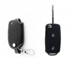 Брелок «кожаный чехол» для ключа Volkswagen с белой нитью «вар.1»