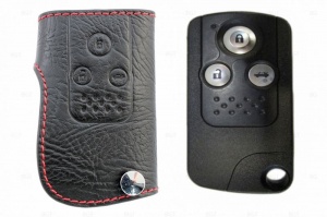 Чехол для ключа Honda Civic 4D 2012+ «Комплектация Premium» «Брелок», Кожаный, Цвет нити: Красный