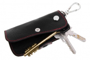 Чехол для ключей "Skoda", Универсальный, Кожаный, Цвет нити: Красный