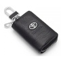 Чехол для ключей "Toyota", Универсальный, Кожаный с Металическим значком, Цвет: Черный