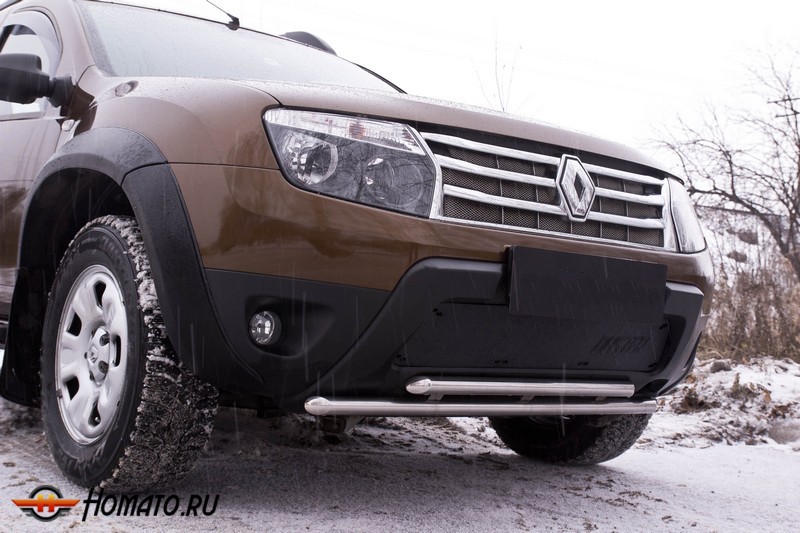 Зимняя заглушка решетки переднего бампера (без «дхо» и обвеса) для Renault Duster 2010-2014 | шагрень