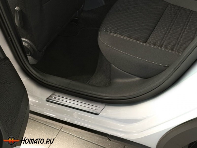 Накладки на пороги для Ford Fiesta (Mk6) 2008+/2013+ (5d) | матовая нержавейка + матовые полосы (2Line)