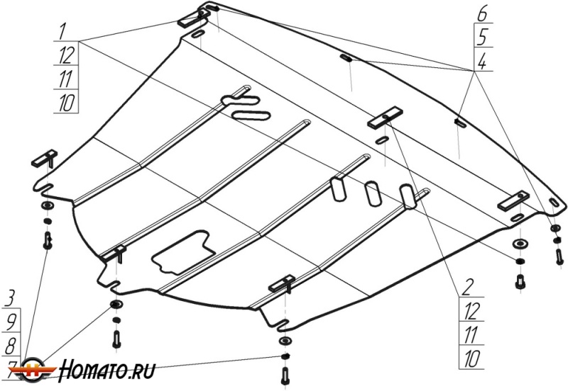 Защита картера Nissan Qashqai 2014-2015 | двигатель + КПП, 2 мм, сталь | MOTODOR | 01453