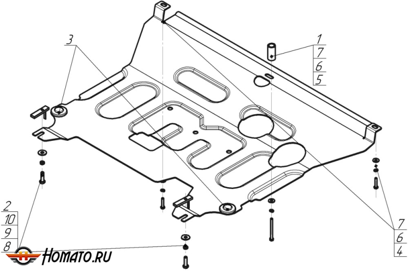 Защита картера KIA Rio 2021-2022 | двигатель + КПП, 2 мм, сталь | MOTODOR | 70912