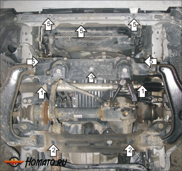 Защита картера Toyota Hiace 2004-2019 | двигатель + передний дифференциал + радиатор, 3 мм, сталь | MOTODOR | 12515