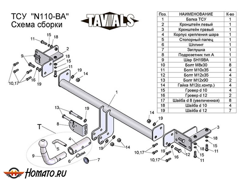 Фаркоп NISSAN ALMERA CLASSIC 2006-2012 | шар BA - быстросъемный | Лидер Плюс | T-N110-BA