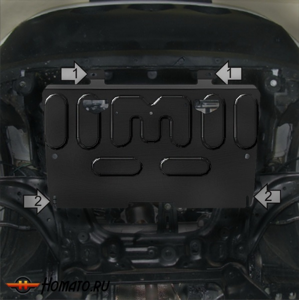 Защита картера Nissan Juke 2010-2013 | двигатель + КПП, 2 мм, сталь | MOTODOR | 71409