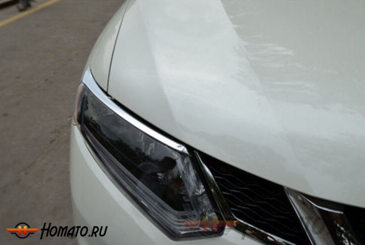 Хром реснички на передние фары для Nissan X-Trail (T32) 2014+