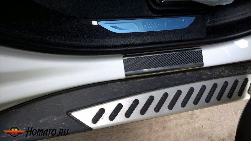 Накладки на пороги для BMW X5 (F15) 2014+ | карбон + нержавейка