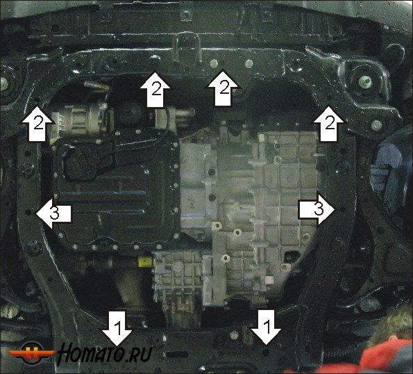 Защита картера Hyundai Santa Fé II 2011-2012 | двигатель + КПП, 1,5 мм, сталь | АвтоСтандарт | 50917