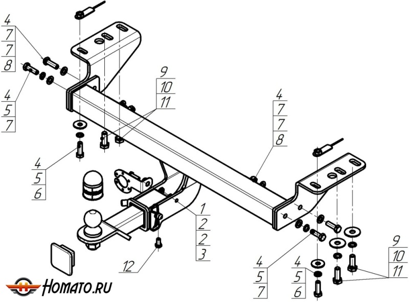 Фаркоп Haval H3 2024- | шар E - быстросъемный под квадрат, нагрузка 50/1200 | MOTODOR | 93117-E