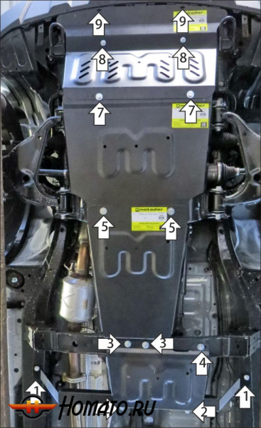 Защита картера Jac T8Pro 2019- | радиатор + двигатель + КПП + раздатка, 2 мм, сталь | MOTODOR | 78303