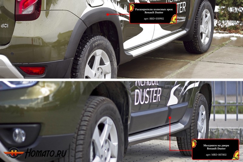 Расширители колесных арок с молдингами на двери Renault Duster 2015+ | шагрень