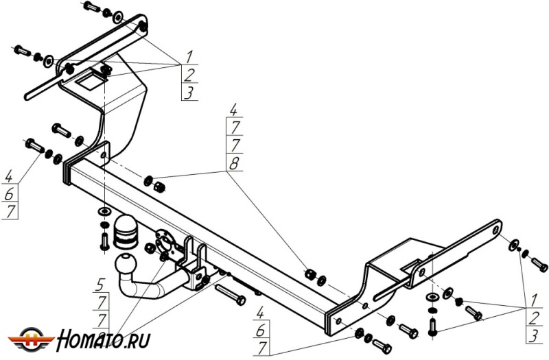 Фаркоп Ford Focus 2008-2010 | шар A - оцинкованный, нагрузка 75/1700 | MOTODOR | 90708-A