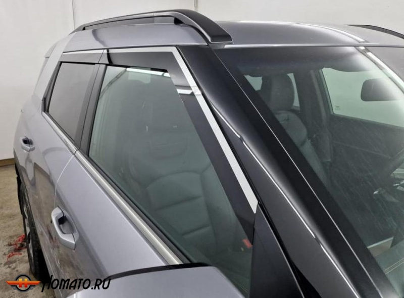 Дефлекторы КГМ Торрес | с хром молдингом, из 4 частей, премиум, плоские, 2D