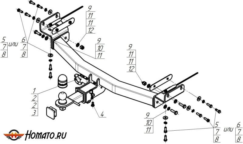 Фаркоп Hyundai Tucson 2021- | шар E - быстросъемный под квадрат, нагрузка 100/2000 | MOTODOR | 91014-E