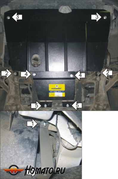 Защита картера Dodge Caravan IV 2000-2007 | двигатель + КПП, 2 мм, сталь | MOTODOR | 00306