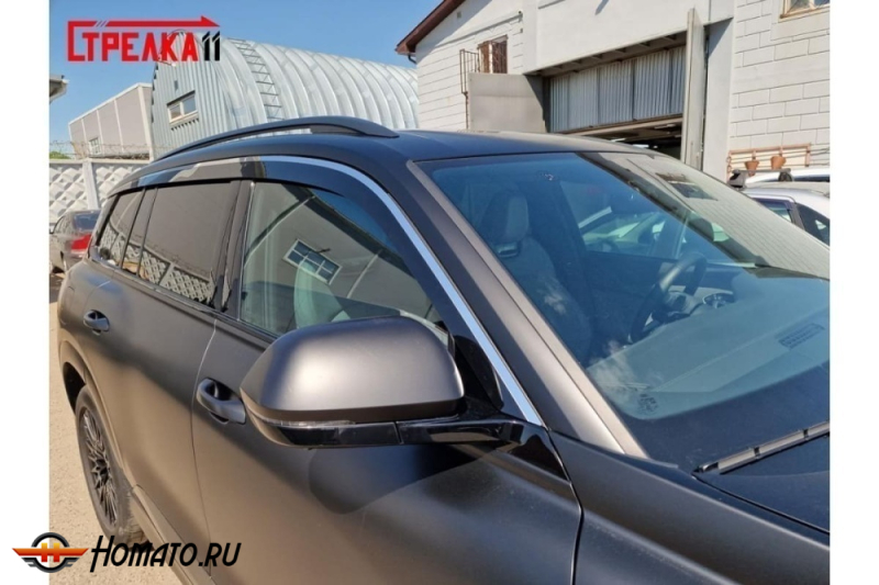 Дефлекторы Audi Q6 2023+ | с хром молдингом, из 6 частей, премиум, плоские, 2D