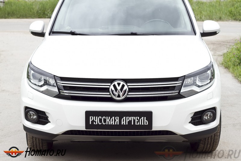 Накладки на передние фары (реснички) для Volkswagen Tiguan 2011-2015 | глянец (под покраску)