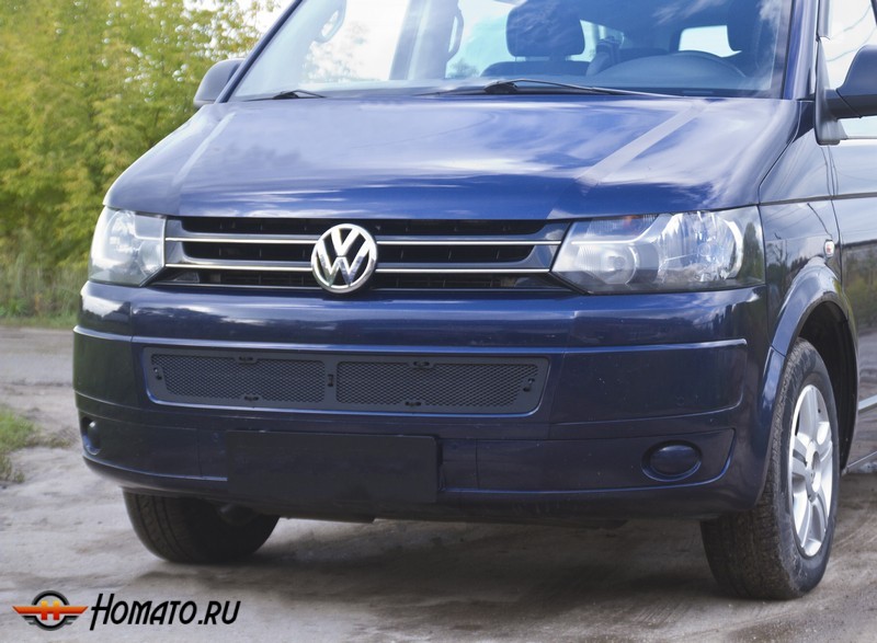 Защитная сетка решетки переднего бампера Volkswagen T5 2010+ (Caravelle, Multivan, Transporter) | шагрень