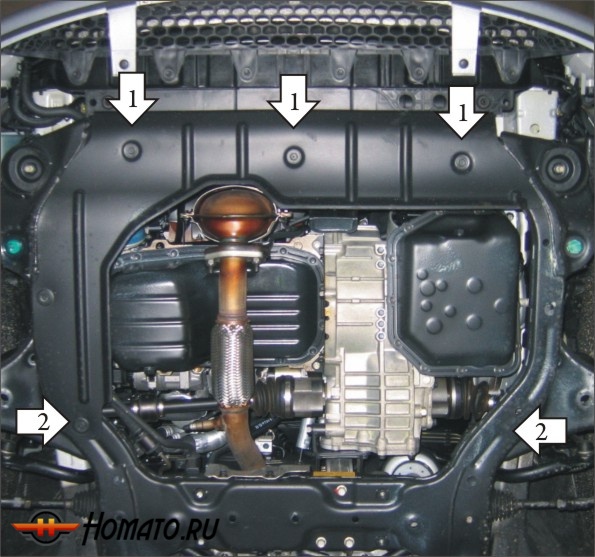 Защита картера KIA Rio 2005-2009 | двигатель + КПП, 2 мм, сталь | MOTODOR | 00930