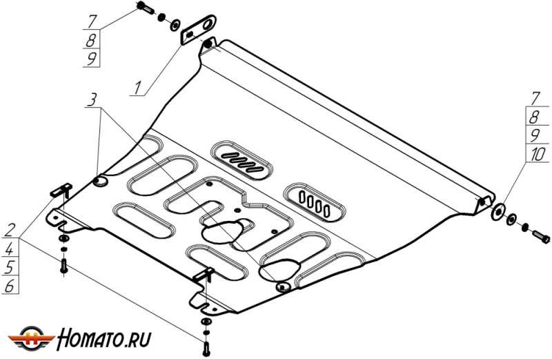Защита картера Chevrolet Aveo 2003-2006 | двигатель + КПП, 2 мм, сталь | MOTODOR | 73003