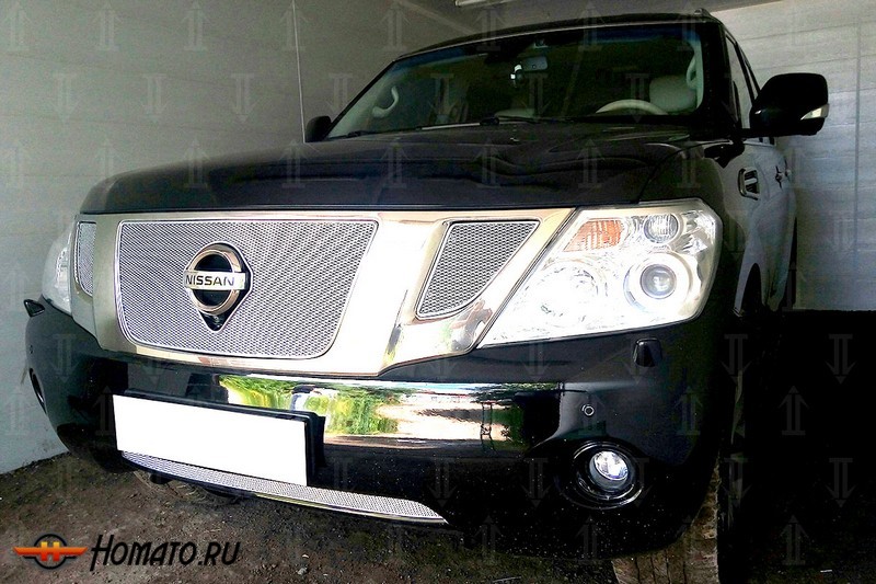 Защита радиатора для Nissan Patrol Y62 (2010-2013) дорестайл | Премиум
