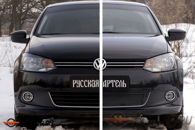 Защитная сетка решетки переднего бампера Volkswagen Polo V (2009-2015) (Highline) | шагрень