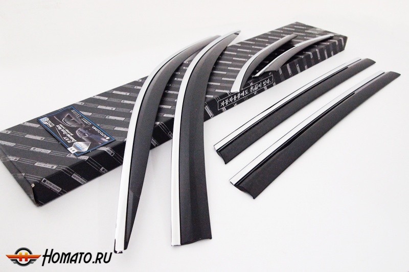 Премиум дефлекторы из 6 частей для Kia Sorento Prime 2015+/2017+ | с хром молдингом