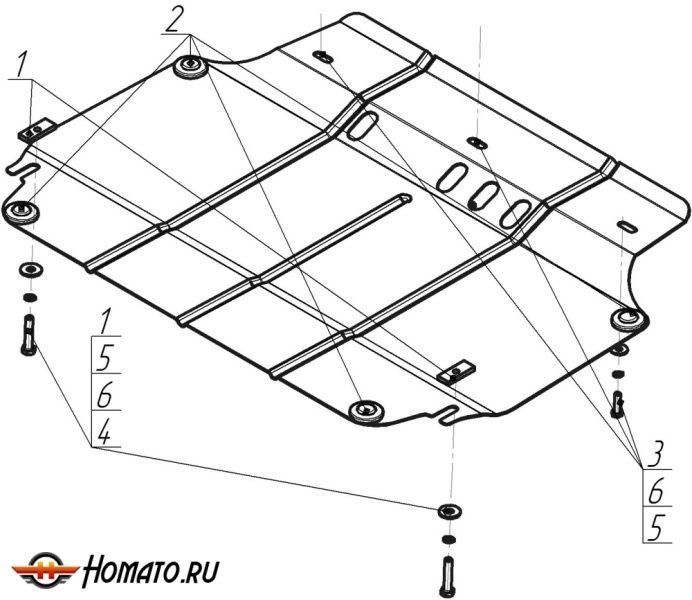Защита картера KIA Rio 2009-2011 | двигатель + КПП, 2 мм, сталь | MOTODOR | 00930