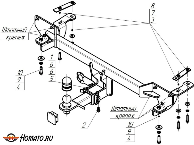 Фаркоп Gac GS4 2024- | шар E - быстросъемный под квадрат, нагрузка 50/1000 | MOTODOR | 97806-E