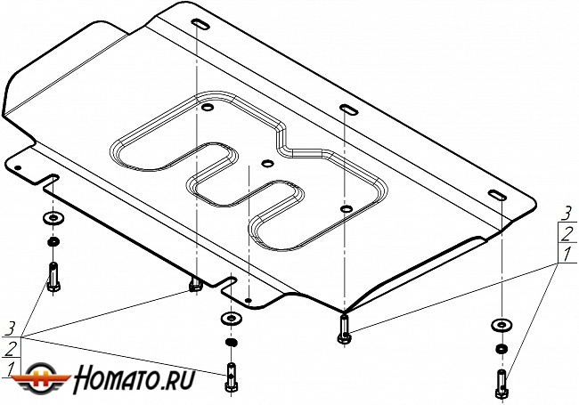 Защита картера KGM Rexton | двигатель + передний дифференциал, 2 мм, сталь | MOTODOR | 72805