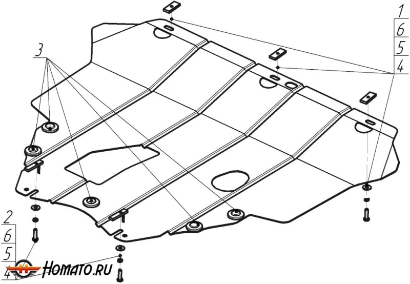 Защита картера Ford Kuga 2011-2013 | двигатель + КПП, 2 мм, сталь | MOTODOR | 00733