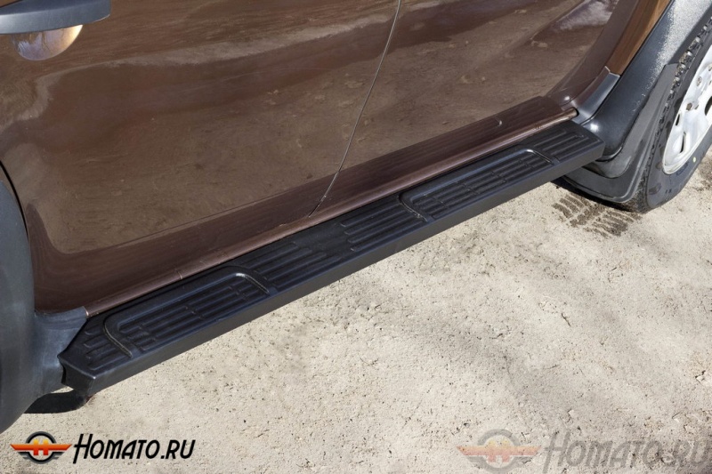 Пороги металлические для Nissan Terrano 2014+ | Цвет: черный муар | вариант 2