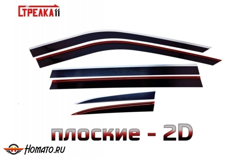 Дефлекторы Тойота Хайлендер 4 2019+ | с хром молдингом, из 6 частей, премиум, плоские, 2D,