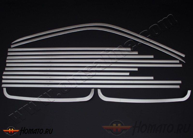 Окантовка на молдинги стекол для VW T6 2015+ | нержавейка, 14 частей (короткая база)