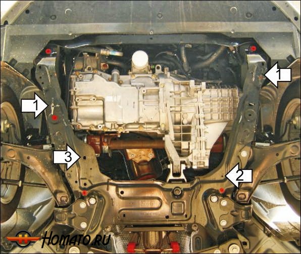 Защита картера Ford Mondeo IV 2007-2010 | двигатель + КПП, 2 мм, сталь | MOTODOR | 70702
