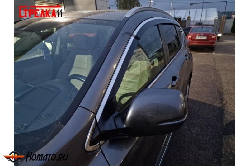 Дефлекторы Хонда СРВ 5 2017-2022 | с хром молдингом, из 6 частей, премиум, плоские, 2D