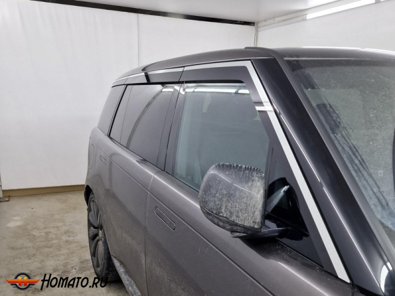 Дефлекторы Range Rover 5 2022+ (L460) LONG | с хром молдингом, из 6 частей, премиум, плоские, 2D