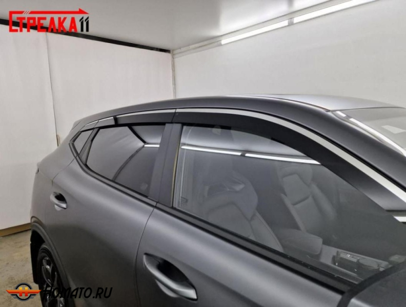 Дефлекторы Changan CS35 MAX 2025+ | с хром молдингом, из 6 частей, премиум, плоские, 2D