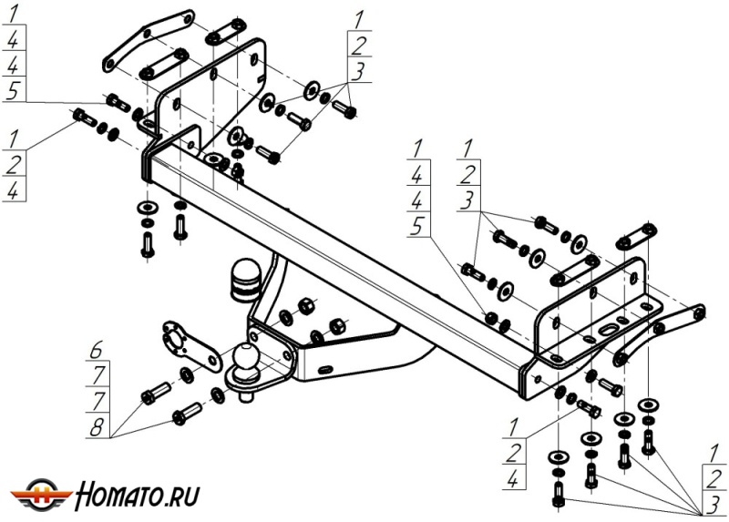Фаркоп Dongfeng DF6 2022- | шар FE - оцинкованный, нагрузка 1000/2000 | MOTODOR | 98602-FE